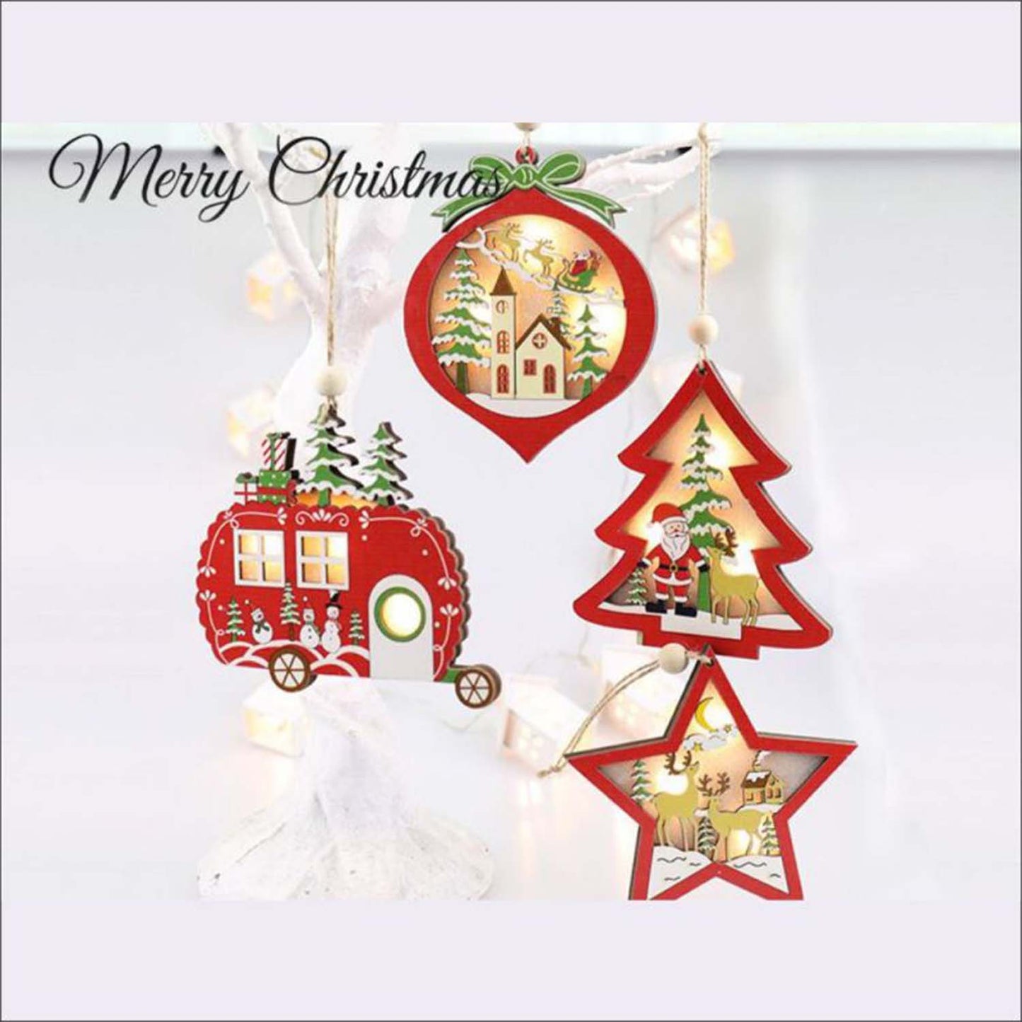 
                  
                    Personalised Wooden Snowy Light Charms
                  
                
